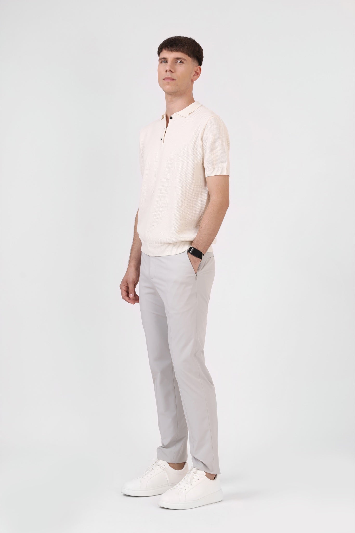 Knitted Polo Shirt — Cream